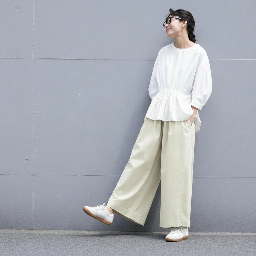 アンクル丈（9分丈） 無地 レギュラーウエスト ガウチョパンツ