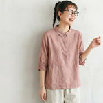 M～5XL 綿麻 五分袖 花模様 ボタン 折り襟 シングルブレスト シャツ