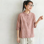 M～5XL 綿麻 五分袖 花模様 ボタン 折り襟 シングルブレスト シャツ