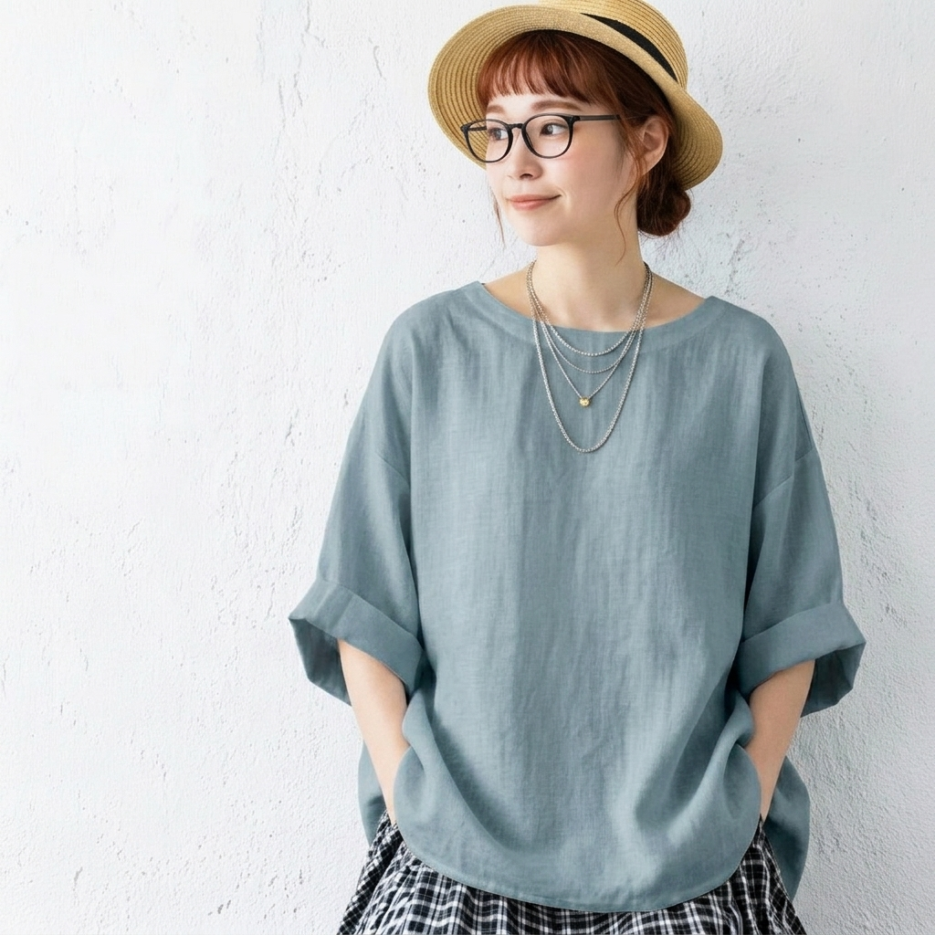 S～4XL 無地 プルオーバー 五分袖 ラウンドネック Tシャツ