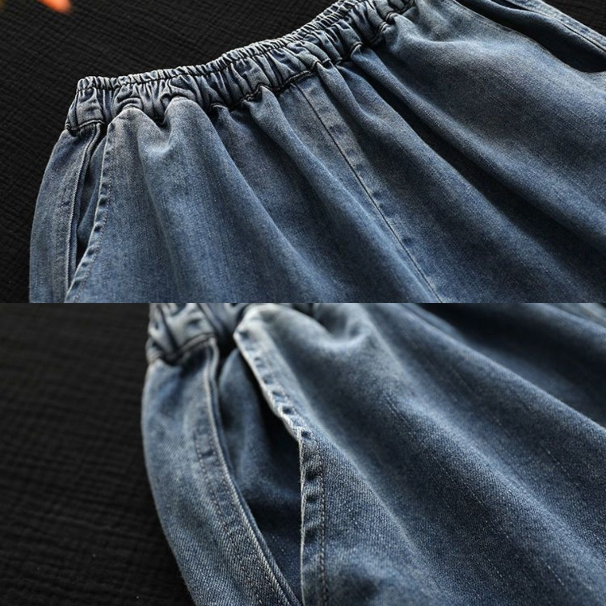 薄手デニム 無地 七分丈パンツ