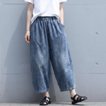薄手デニム 無地 七分丈パンツ