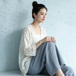 透かし編み 半袖 ボタン 無地 ドルマンスリーブ Vネック 日焼け止め服 カーディガン