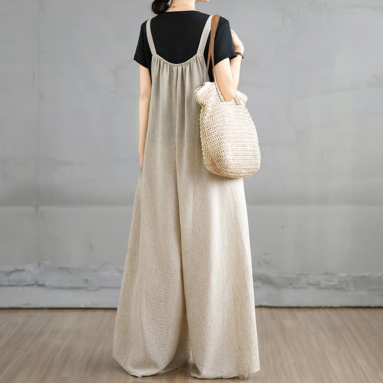 綿麻 ワイドシルエット サロペット M-4XL