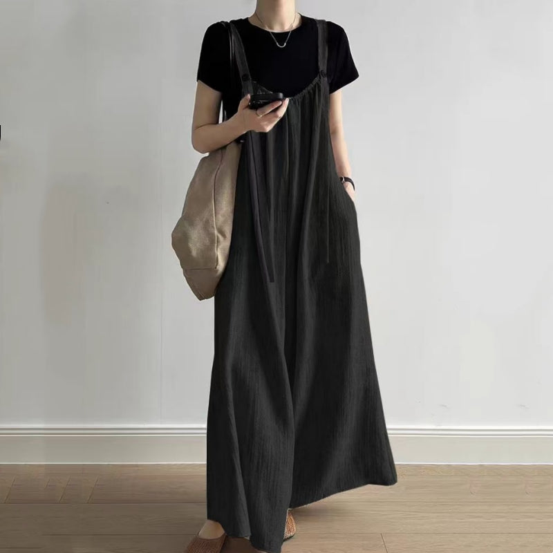 綿麻 ワイドシルエット サロペット M-4XL