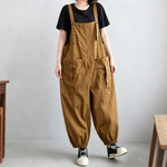 コットンリネン 9分丈ワイドサロペット
