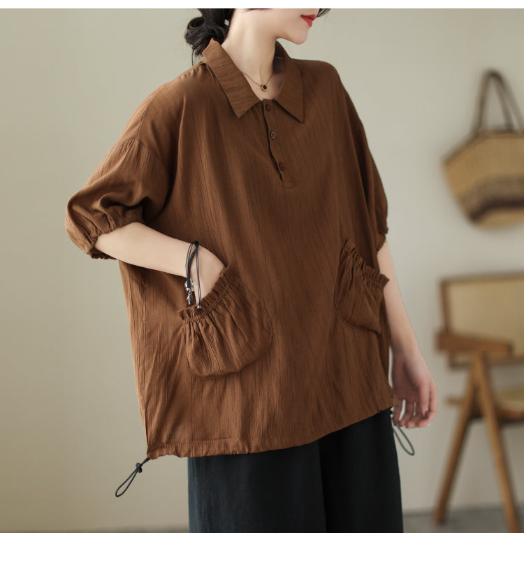 レトロ ボウタイ ギャザー 折り襟 Tシャツ