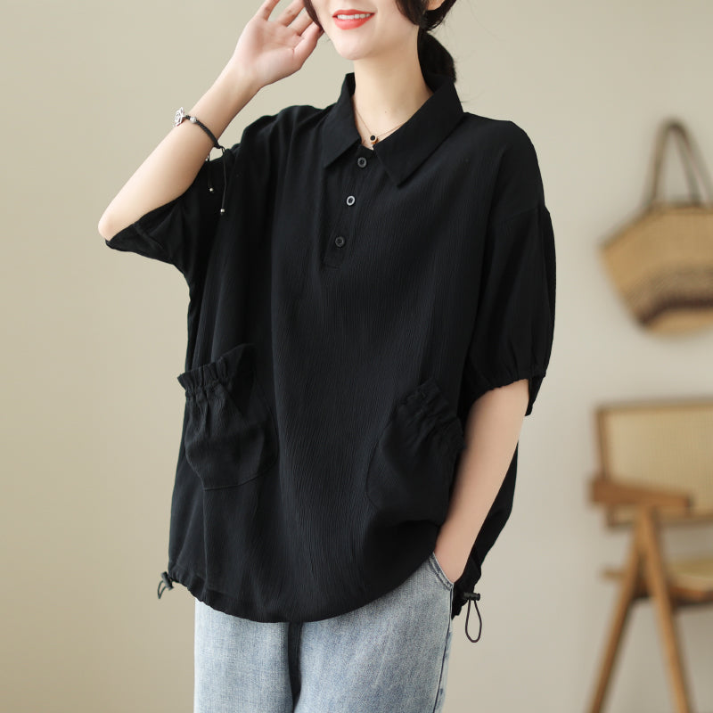 レトロ ボウタイ ギャザー 折り襟 Tシャツ