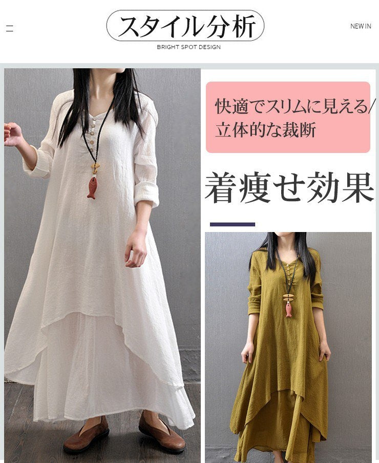 S～5XL ボタン 無地 Aライン 長袖／半袖 半袖ワンピース
