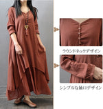 S～5XL ボタン 無地 Aライン 長袖／半袖 半袖ワンピース