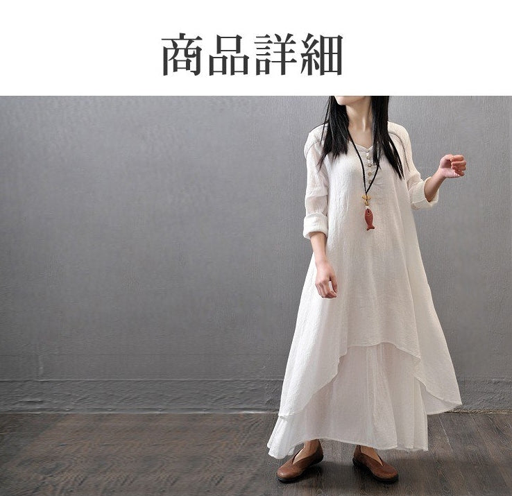 S～5XL ボタン 無地 Aライン 長袖／半袖 半袖ワンピース