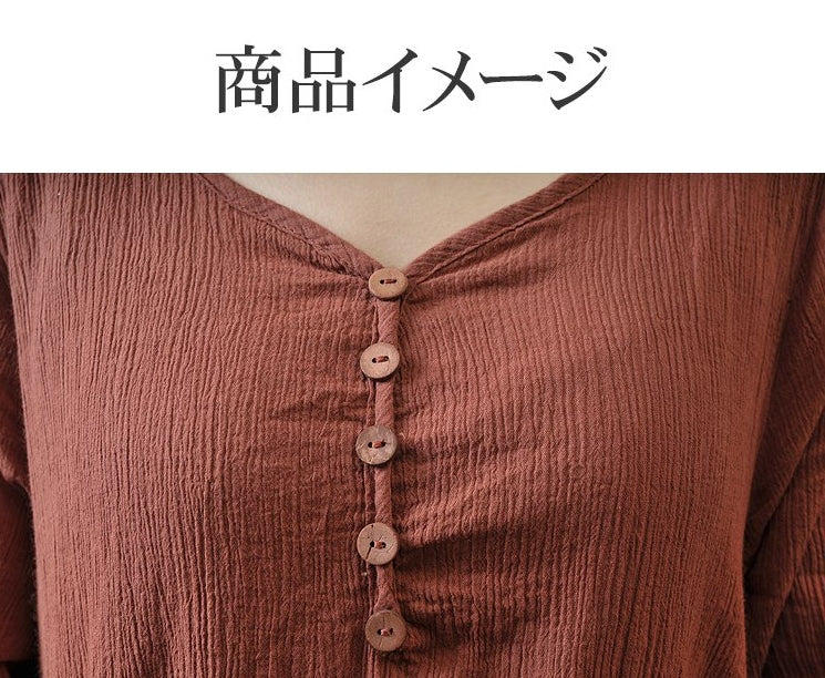 S～5XL ボタン 無地 Aライン 長袖／半袖 半袖ワンピース