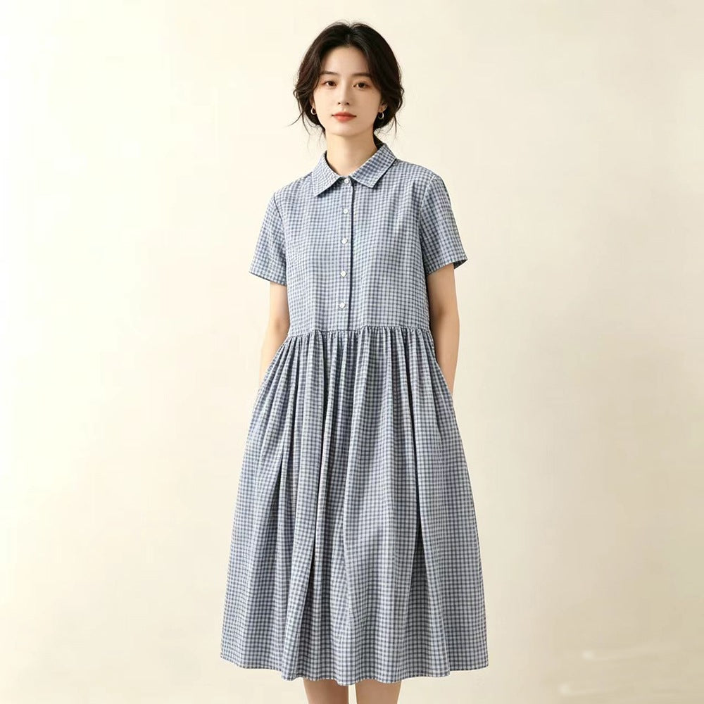 綿麻 ポロカラー チェック柄