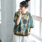 綿麻 ドット柄 半袖 花柄 大人ナチュラル シャツ
