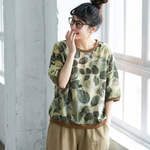 綿麻 ドット柄 半袖 花柄 大人ナチュラル シャツ