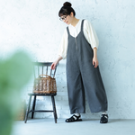 Vネック リボン付きワイドサロペット
