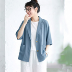 シフォン 無地 七分袖 ボタン スーツジャケット