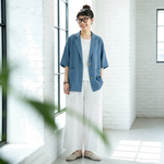 シフォン 無地 七分袖 ボタン スーツジャケット