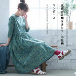 M～5XL 北欧の花畑 Aライン 五分袖ワンピース