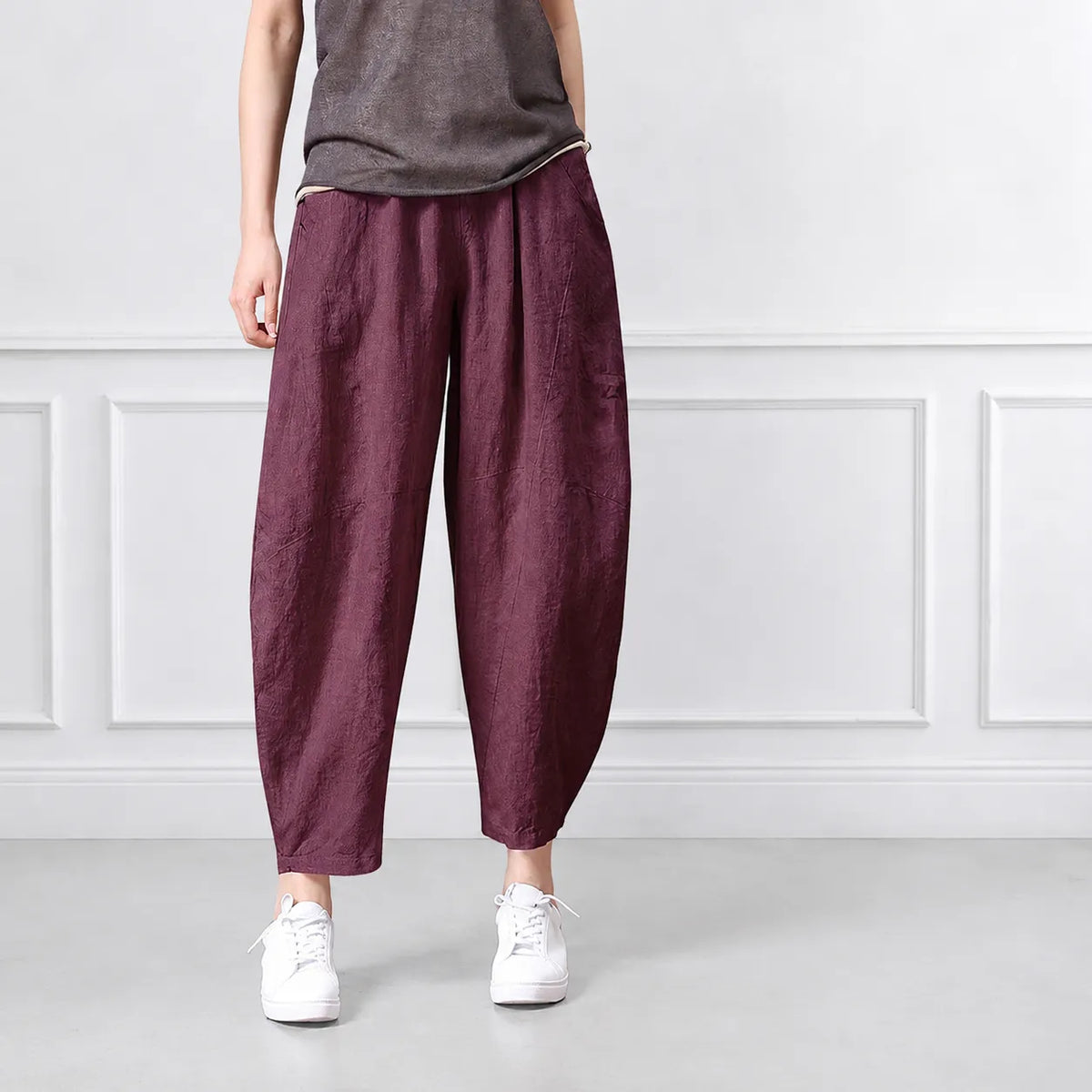 S～5XL コットンリネン アンクル丈（9分丈） 無地 カジュアルパンツ