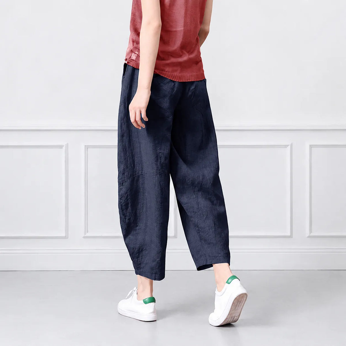 S～5XL コットンリネン アンクル丈（9分丈） 無地 カジュアルパンツ