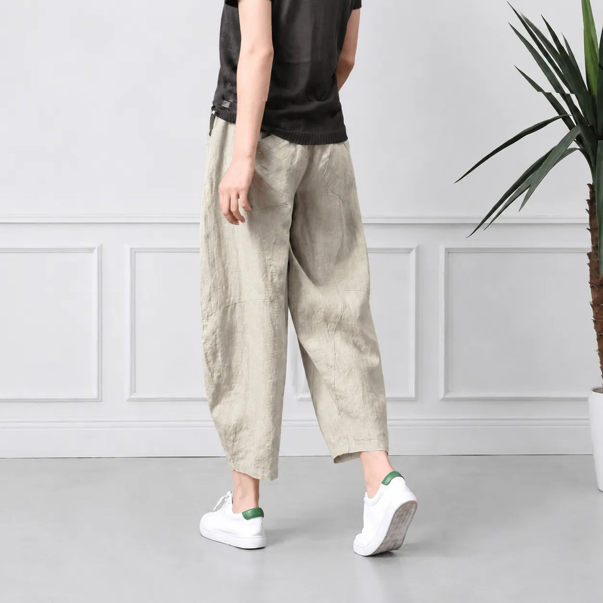 S～5XL コットンリネン アンクル丈（9分丈） 無地 カジュアルパンツ