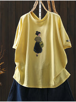 コットン ラウンドネック プリント Tシャツ