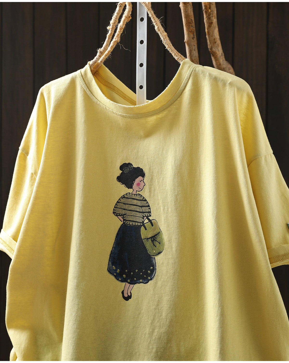 コットン ラウンドネック プリント Tシャツ