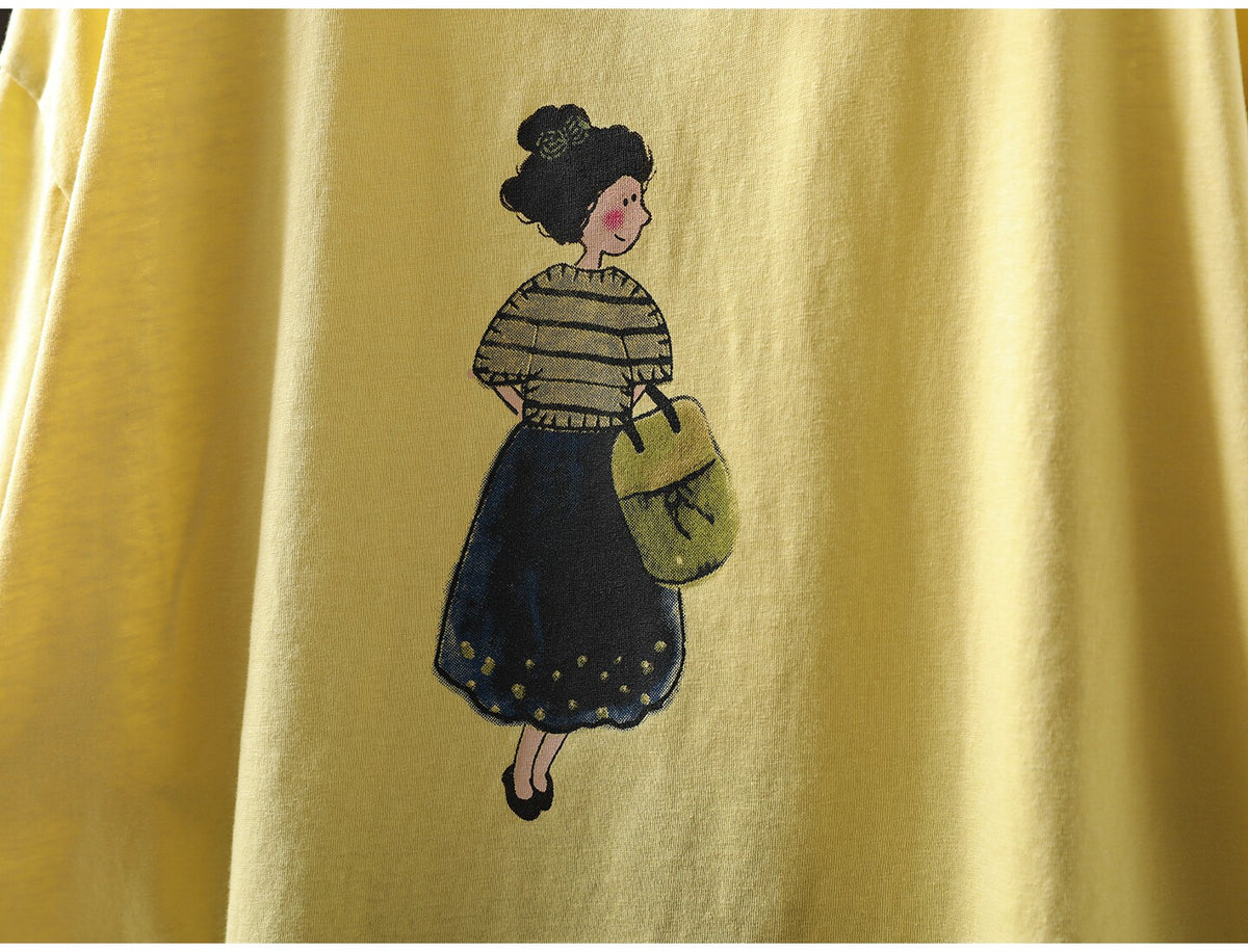コットン ラウンドネック プリント Tシャツ