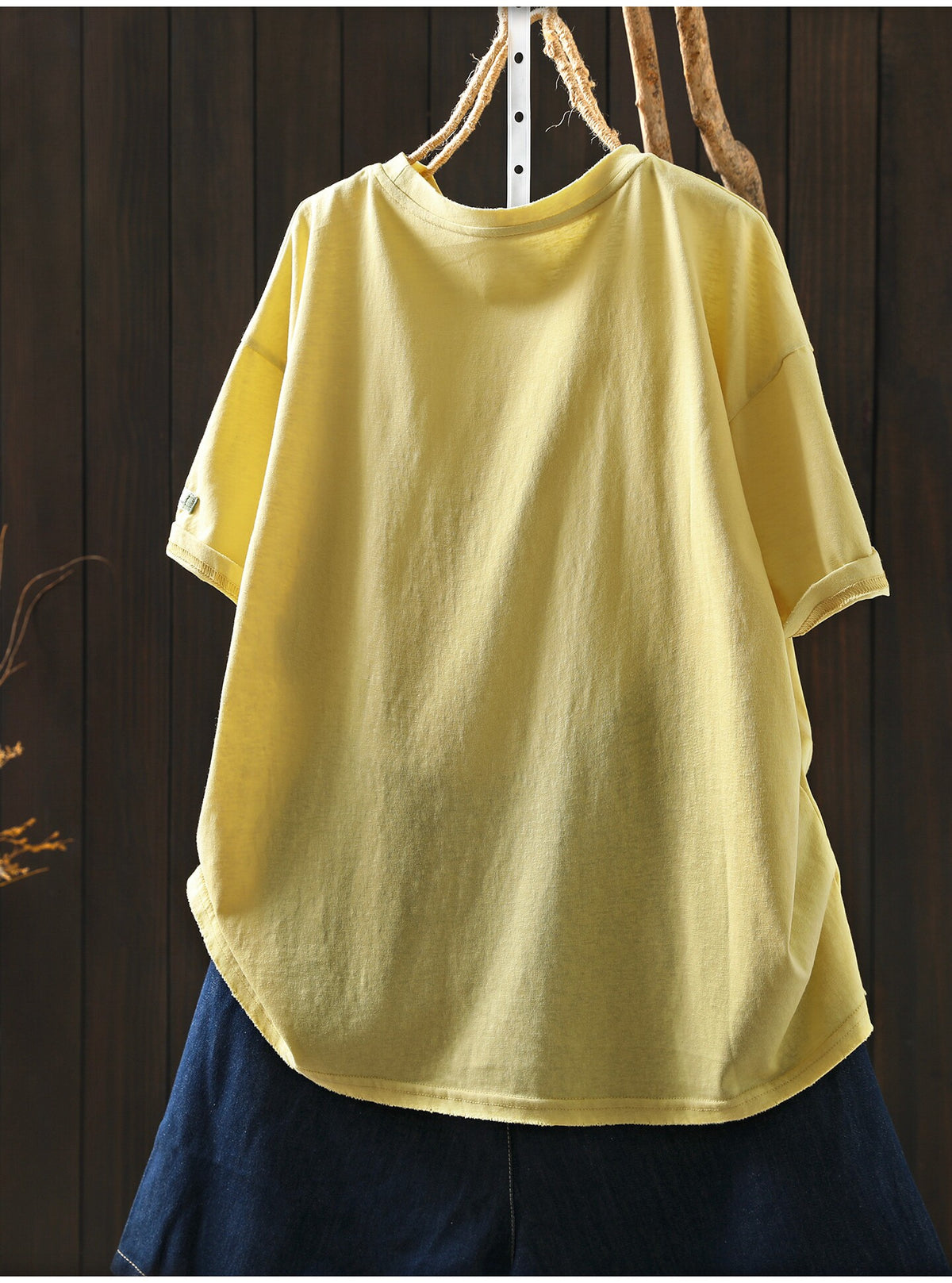 コットン ラウンドネック プリント Tシャツ