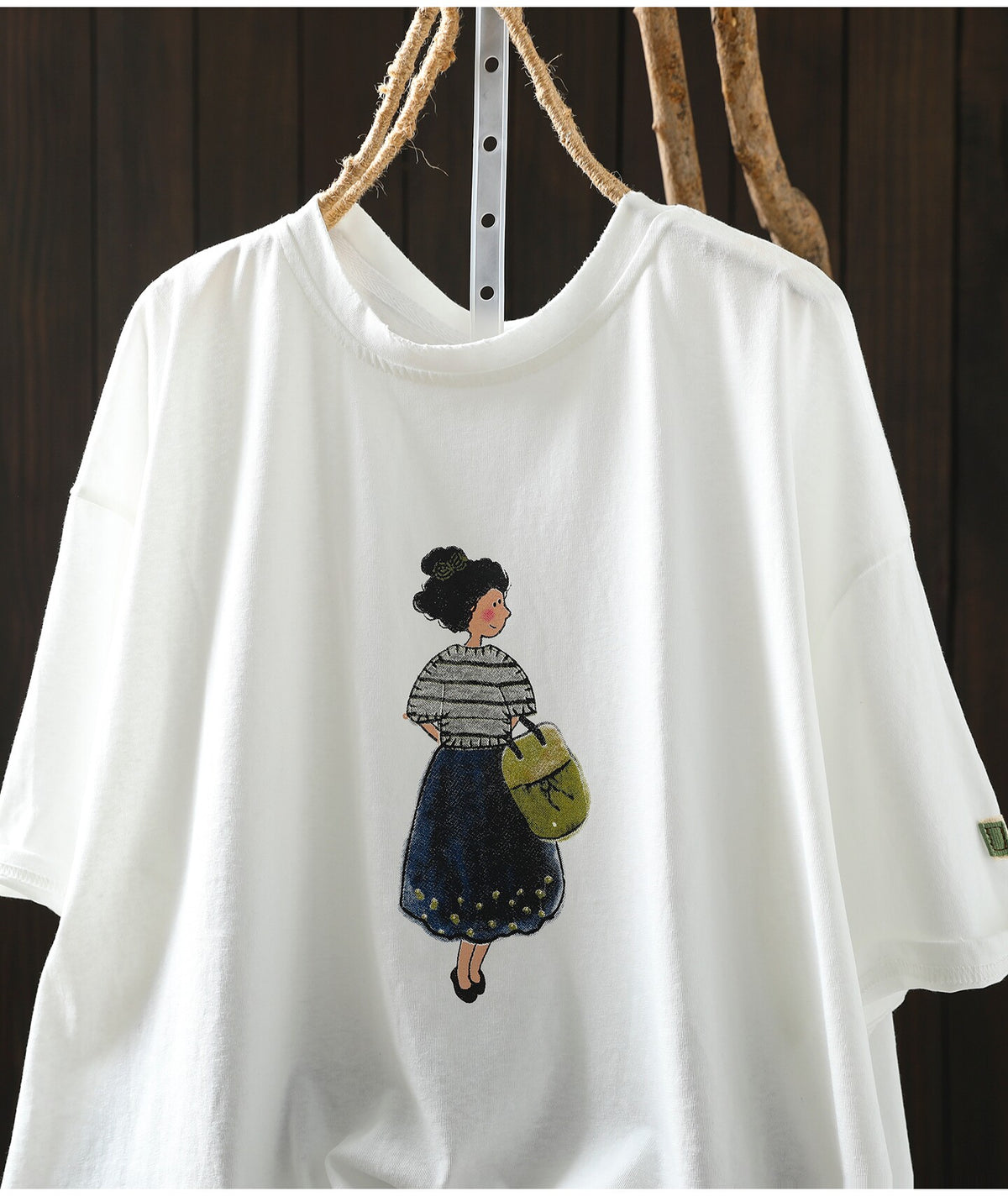 コットン ラウンドネック プリント Tシャツ