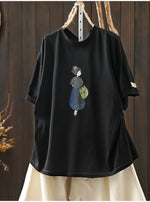 コットン ラウンドネック プリント Tシャツ