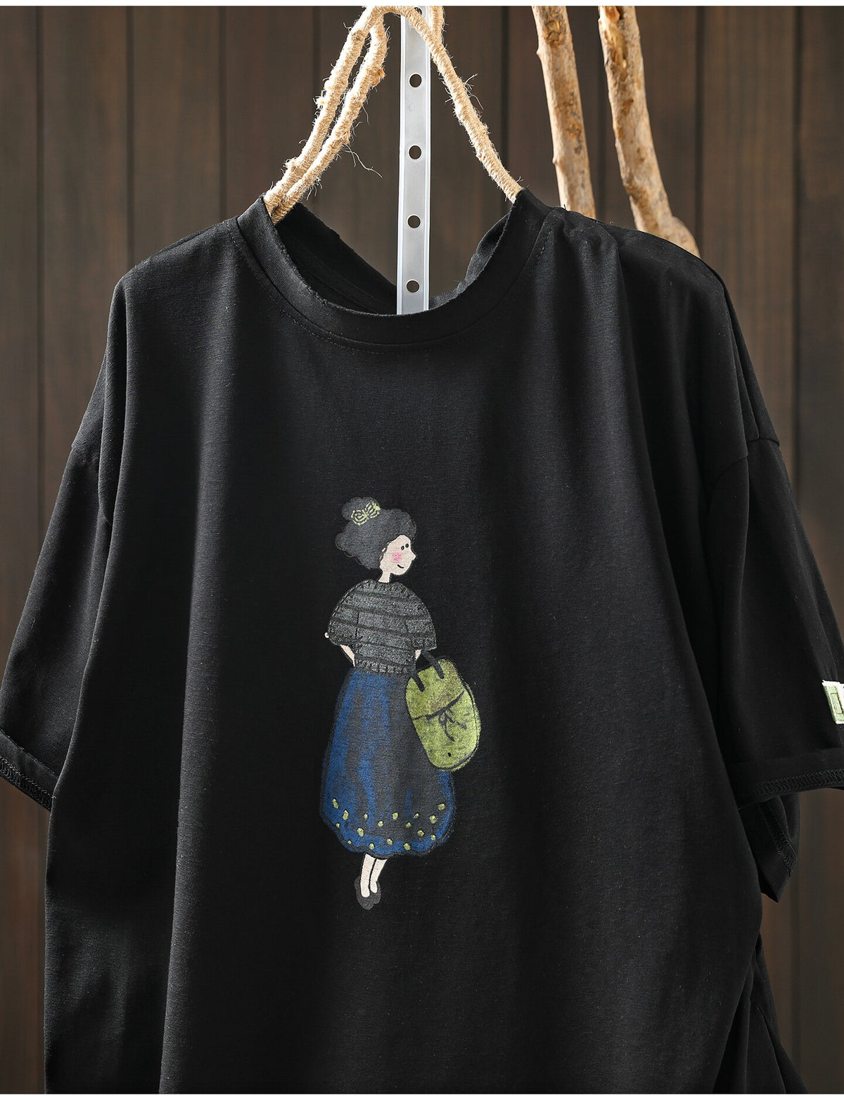 コットン ラウンドネック プリント Tシャツ