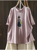 コットン ラウンドネック プリント Tシャツ