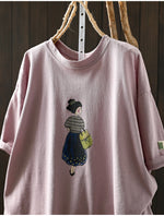 コットン ラウンドネック プリント Tシャツ