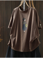 コットン ラウンドネック プリント Tシャツ