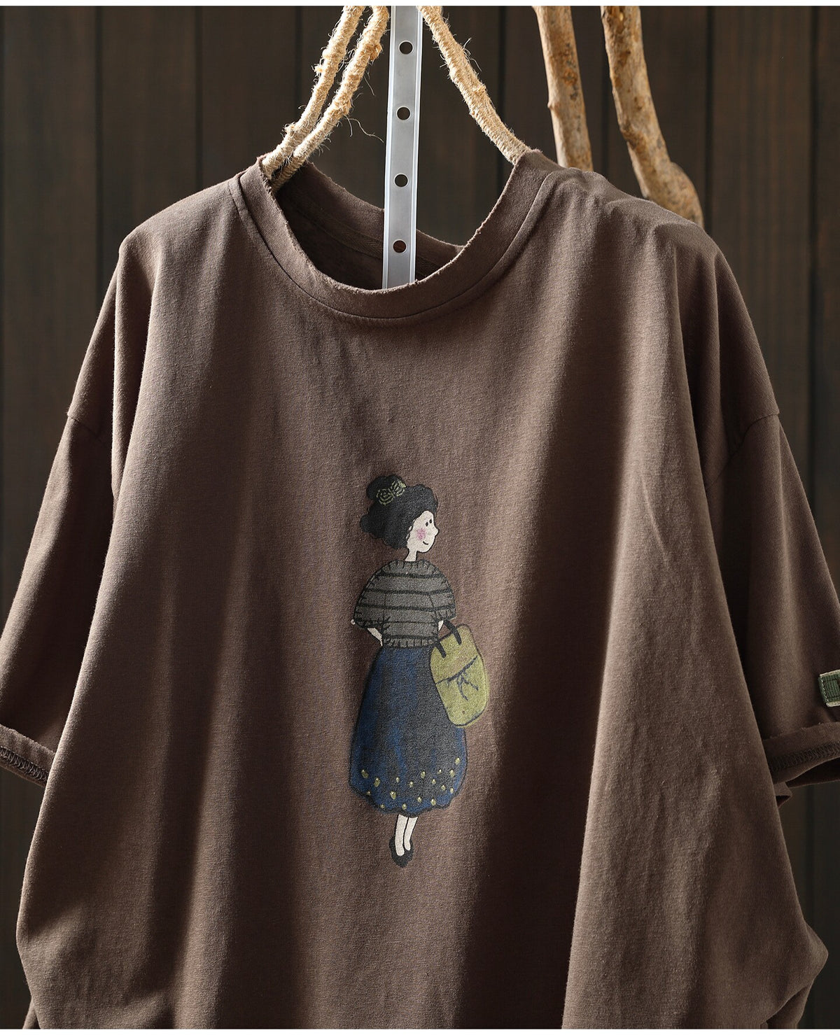 コットン ラウンドネック プリント Tシャツ