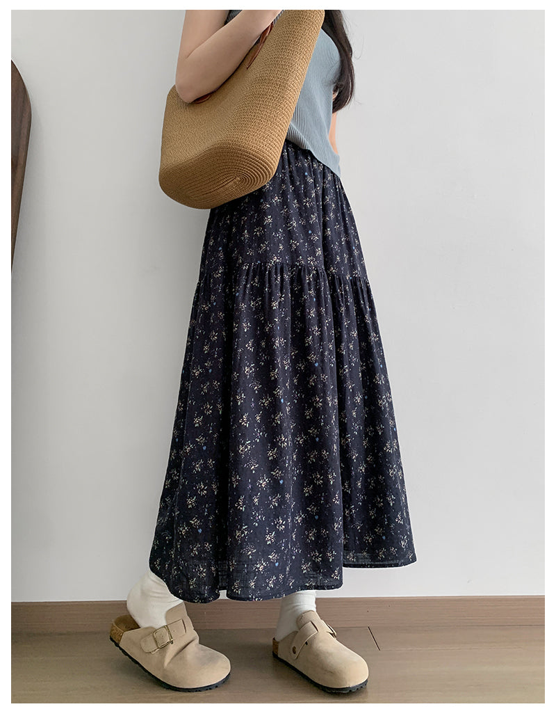 花柄 裏地 あり Aライン 薄手素材 切り替え スカート