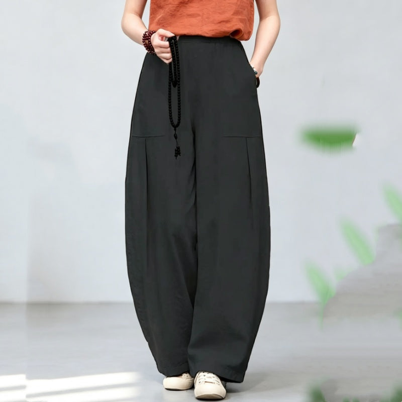 M～4XL リネン ロング丈 ポケット付き 無地 パンツ