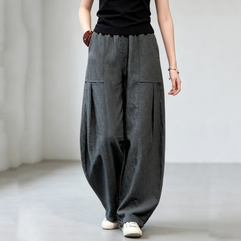 M～4XL リネン ロング丈 ポケット付き 無地 パンツ