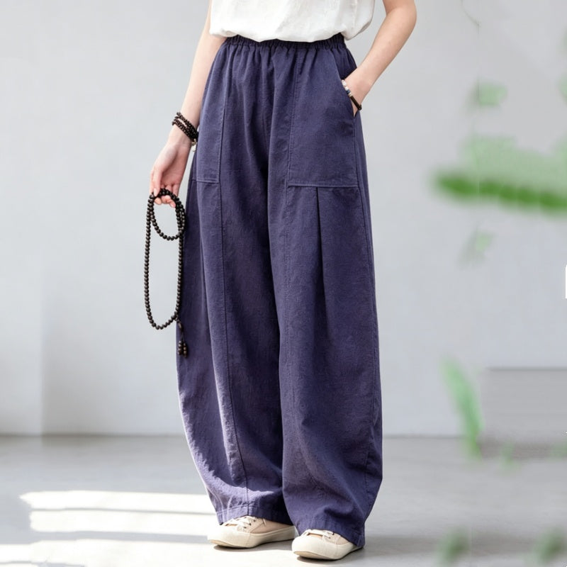 M～4XL リネン ロング丈 ポケット付き 無地 パンツ