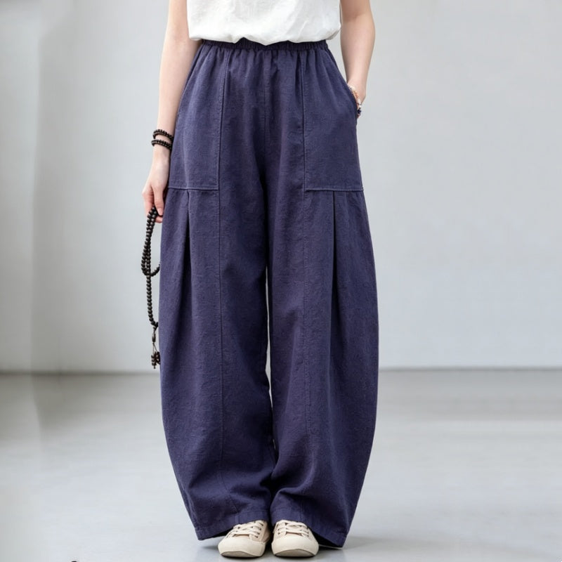 M～4XL リネン ロング丈 ポケット付き 無地 パンツ