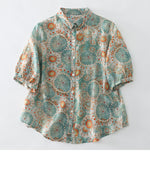 花柄プリント 半袖 レトロ シャツ