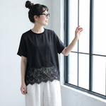 切り替え レース 半袖 ラウンドネック Tシャツ