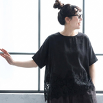切り替え レース 半袖 ラウンドネック Tシャツ