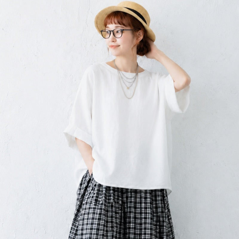 S～4XL 無地 プルオーバー 五分袖 ラウンドネック Tシャツ