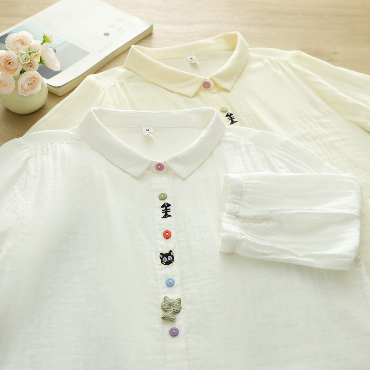 カートゥーン刺繍 POLO襟五分袖シャツ