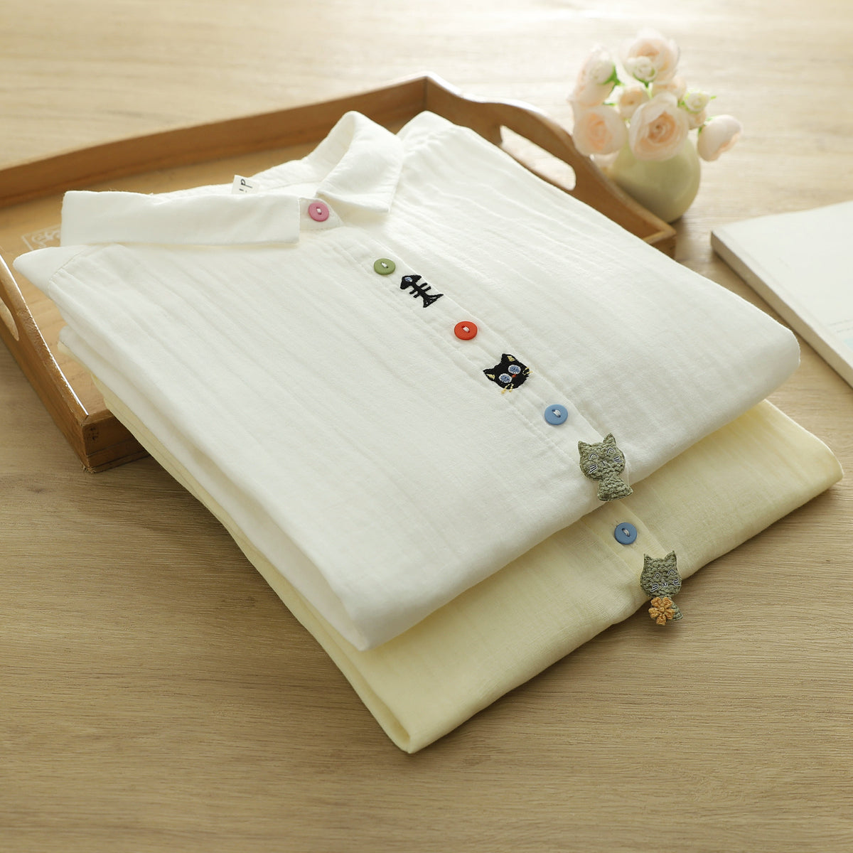 カートゥーン刺繍 POLO襟五分袖シャツ