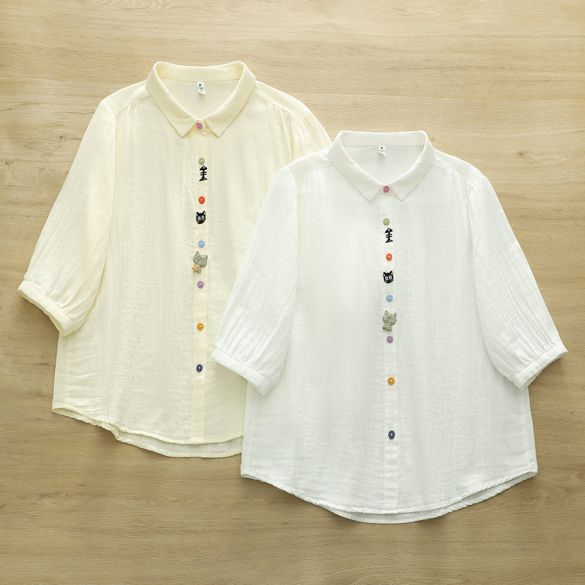 カートゥーン刺繍 POLO襟五分袖シャツ