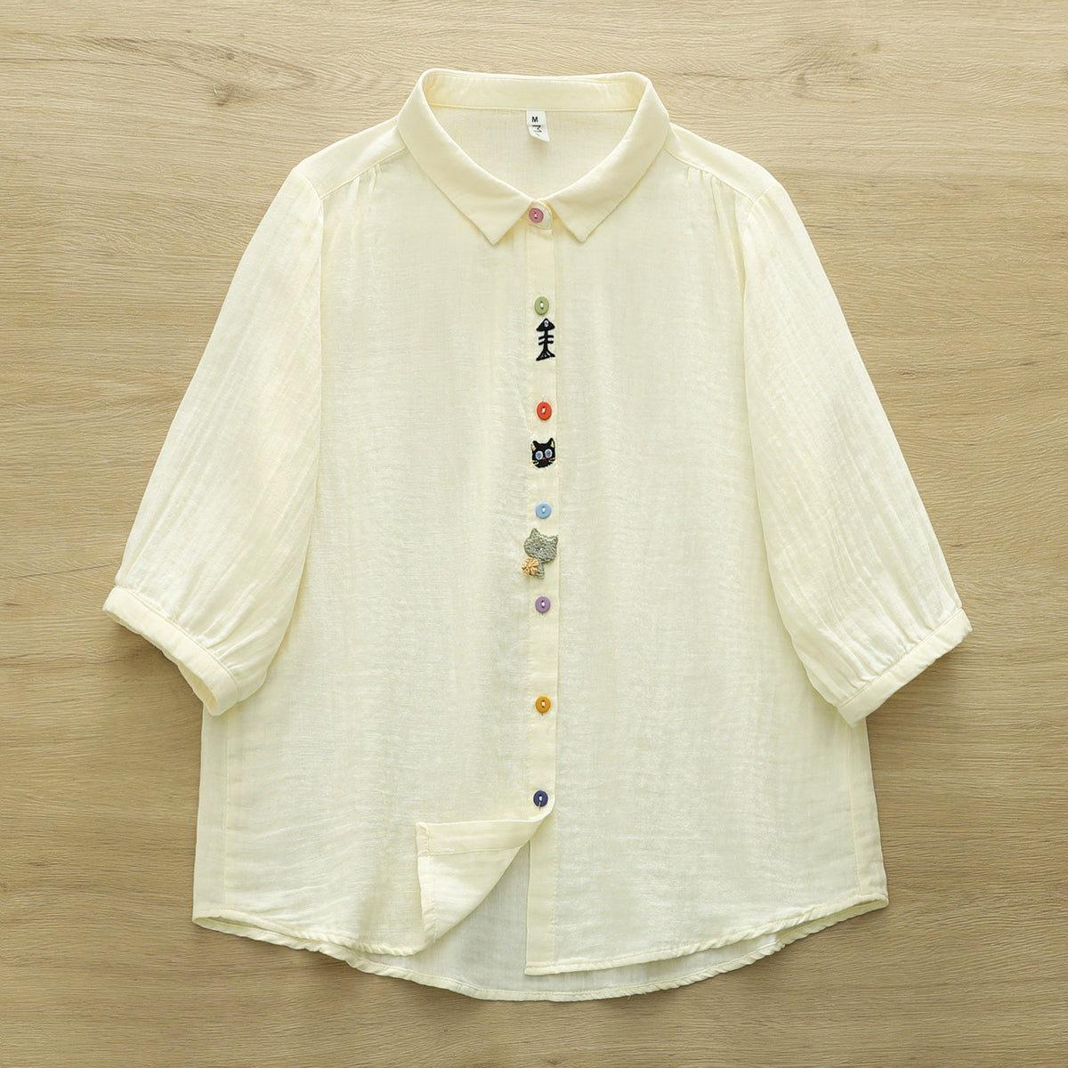 カートゥーン刺繍 POLO襟五分袖シャツ